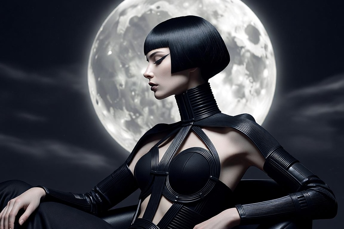 AI artwork of Elettra by Silvia — profile portrait of Elettra before a large moon