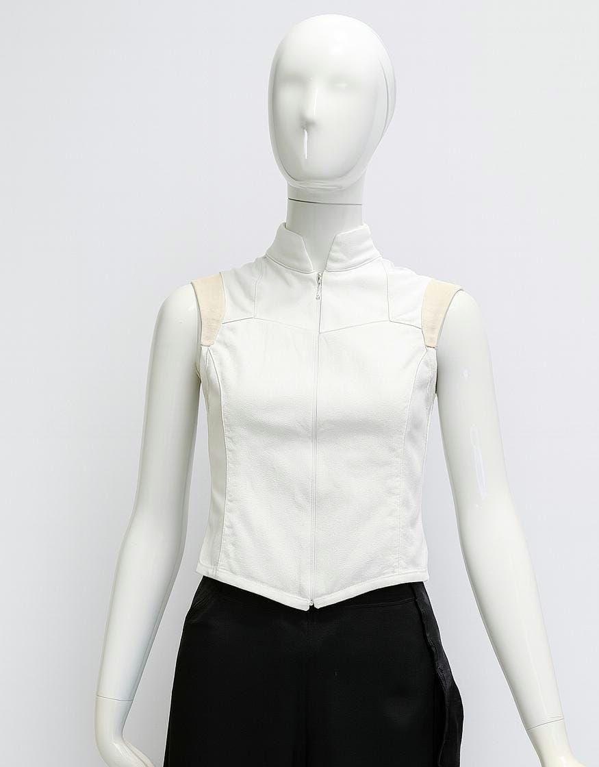 Photon Shell Top — white futuristic sleeveless top on a mannequin